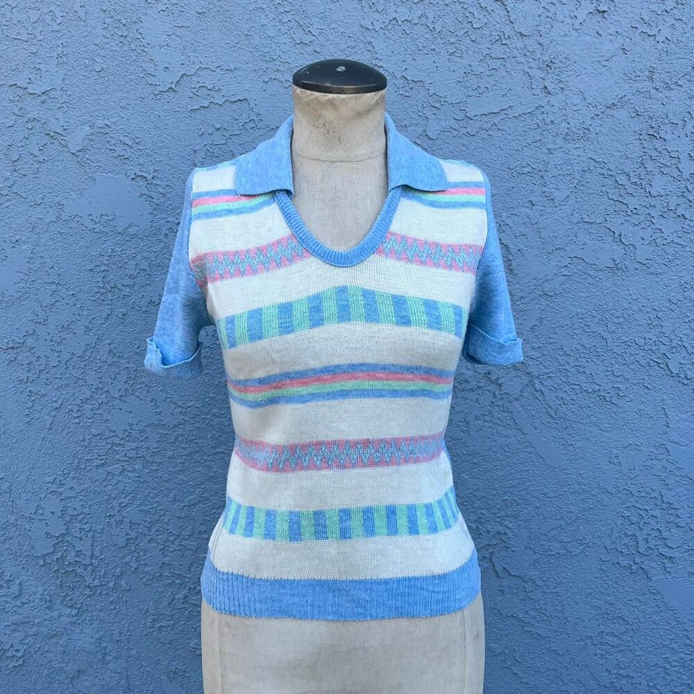 70's Space Dye Short Sleeve Sweater Size XS